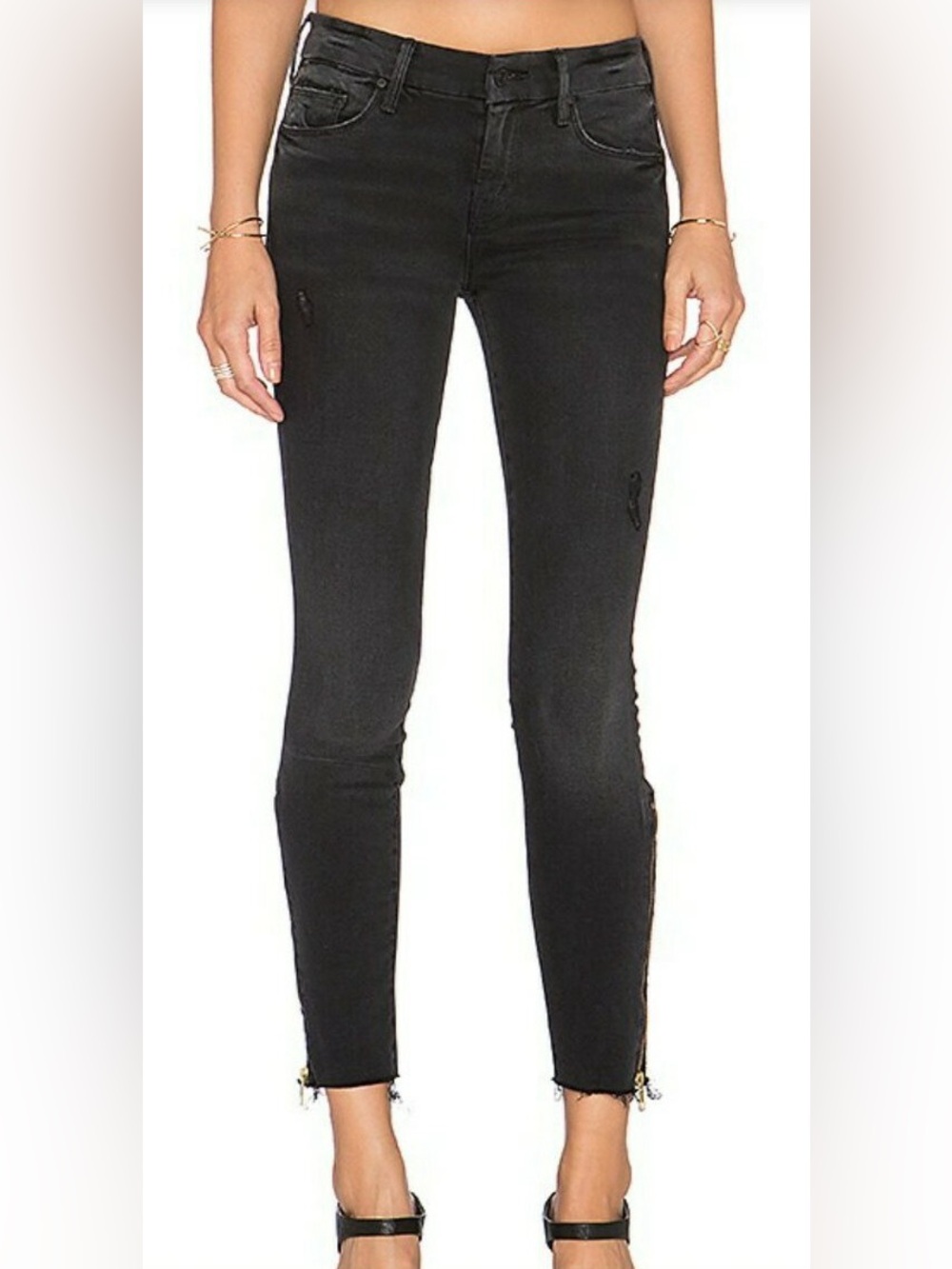 MOTHER Looker Zip Fray grey black skinny jean with ankle zippers NWT - Picture 2 of 10